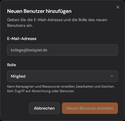 Dialog zum Einladen eines Teammitglieds ohne eingegebene E-Mail-Adresse.