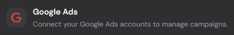 Google Ads integration card header on the Integrations page.