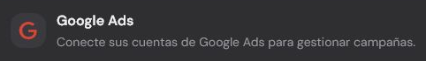 Encabezado de la tarjeta de integración de Google Ads en la página Integraciones.