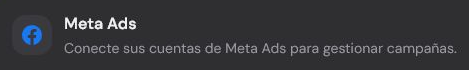 Encabezado de la tarjeta de integración de Meta Ads en la página Integraciones.