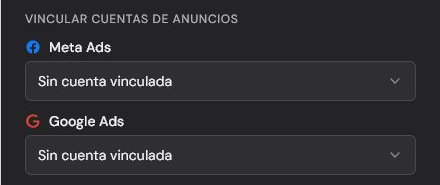 Formulario Nuevo cliente con los selectores de Meta Ads y Google Ads sin cuentas vinculadas.