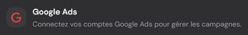En-tête de la carte d'intégration Google Ads sur la page Intégrations.