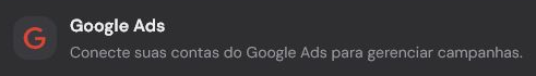 Cabeçalho do cartão de integração Google Ads na página Integrações.