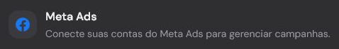Cabeçalho do cartão de integração Meta Ads na página Integrações.